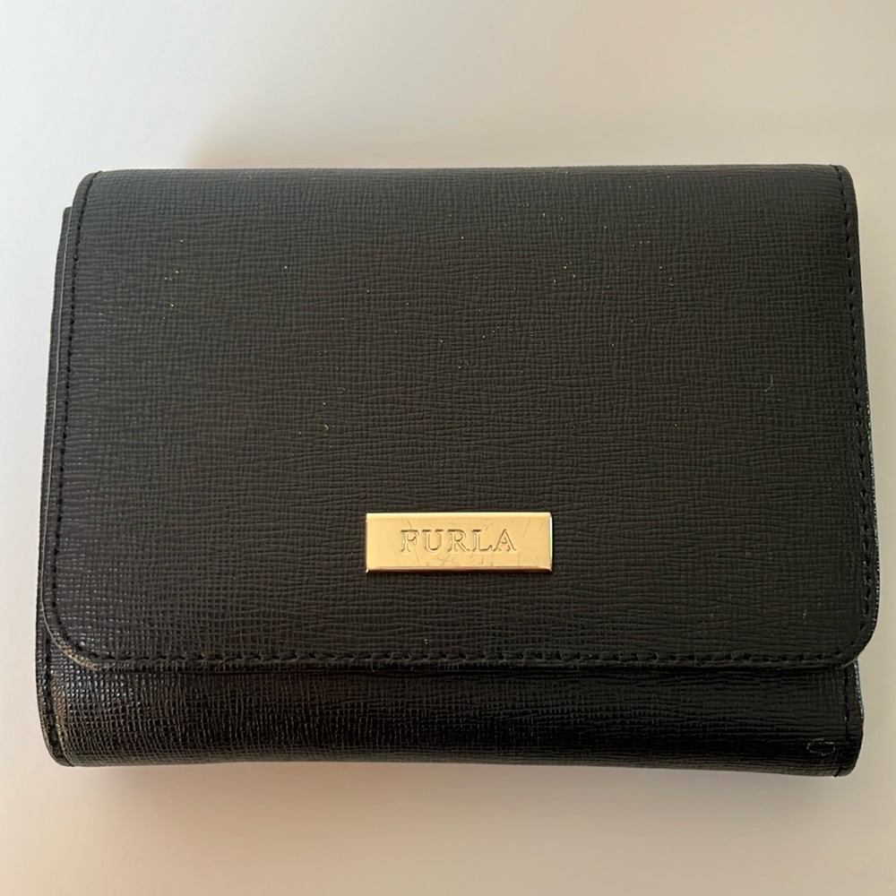 Black furla trifold wallet